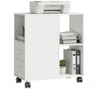 Soporte para impresora HOMCOM, unidad de almacenamiento con ruedas, caja de escritorio con cajones, estante ajustable y compartimento abierto, 60x30x65 cm, Blanco
