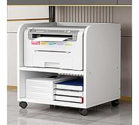 Soporte para impresora para debajo del escritorio, mesa de impresora móvil de 2 niveles con estantes abiertos, gabinete rodante para oficina en casa, fotocopiadora y estante de escáner, diseño que