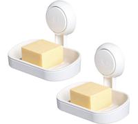 Soporte para jabón blanco Unyqoos® fabricado en ABS y TPE, con ventosa de alta succión, doble recipiente extraíble, resistente al agua, capacidad de hasta 3 kg, ideal para baño y cocina