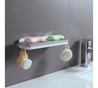 Soporte para jabón Unyqoos® con desagüe rápido, aletas curvas y cinta adhesiva de doble capa de acrílico: fácil montaje sin necesidad de taladrar, ideal para baño y cocina (azulejos, vidrio, granito, 