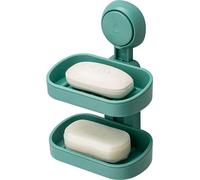 Soporte para jabón Unyqoos® con ventosa – Estante doble para jabón y esponja, fuerte adherencia, sin necesidad de taladrar, desmontable, resistente al agua, ideal para ducha, baño y lavabo, color verd