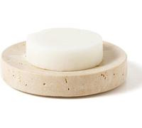 Soporte para jabón Unyqoos® de travertino beige: elegante superficie con diseño marmolado y 4 almohadillas antideslizantes, resistente al agua, ideal para baño y cocina