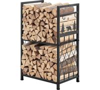 Soporte para leña de interior, con 2 niveles, de 45,5 cm, que incluye herramientas para la chimenea: cepillo, pala, tenedor, pinzas. Estante resistente para leña, con capacidad de peso de 400 libras,