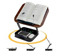 Soporte para libros de madera, giratorio 360° y altura ajustable, estante para libros incluye un clip lateral antirrayas con rodamiento de bolas para cocina, oficina, recetas o tablet