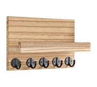 Soporte para llaves, organizador de correo de madera, estante de pared rústico de 9.4 x 6.7 pulgadas, clasificador con estante, ganchos portátiles para colgar anillos para decoración de granja