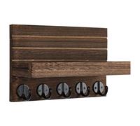 Soporte para llaves, organizador de correo de madera, estante de pared rústico de 9.4 x 6.7 pulgadas, clasificador con estante, ganchos portátiles para colgar anillos para decoración de granja