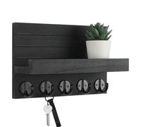 Soporte para llaves, organizador de correo de madera, estante de pared rústico de 9.4 x 6.7 pulgadas, clasificador con estante, ganchos portátiles para colgar anillos para decoración de granja