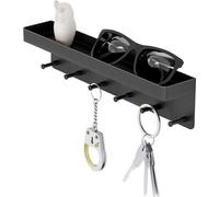 Soporte para llaves Unyqoos® con espacio de almacenamiento: panel de pared para llaves, con 6 ganchos, autoadhesivo, sin necesidad de taladrar, acero inoxidable con pintura negra, ideal para pasillos 