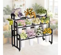 Soporte para Metal Flores de 3 Niveles Equipado con Rueda de Bloqueo Freno