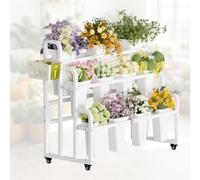 Soporte para Metal Flores de 3 Niveles Equipado con Rueda de Bloqueo Freno