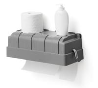 Soporte para papel con estante – Dispensador de papel higiénico para 3 rollos – Soporte para toallas de cocina – Impermeable – Adecuado para interiores y exteriores – Dimensiones: 32 x 11 cm