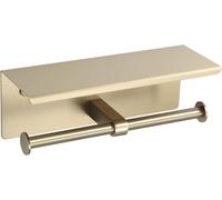 Soporte para papel higiénico con estante, acabado dorado cepillado, doble rodillo, acero inoxidable 304, montaje en pared, ideal para baño