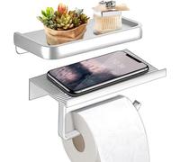 Soporte para papel higiénico Unyqoos® con espacio de almacenamiento: acero inoxidable cepillado, diseño en forma de L de doble capa, autoadhesivo o para fijar con tornillos, ideal para baño y cocina