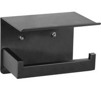 Soporte para papel higiénico Unyqoos® con espacio de almacenamiento, autoadhesivo, sin necesidad de taladro, apertura lateral, longitud del brazo de 14 cm, acero inoxidable , con almohadilla adhesiva 