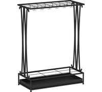 Soporte para paraguas de acero, rectangular, con 24 ganchos, 21 agujeros y un recipiente extraíble para recoger el agua, ideal para bastones y paraguas
