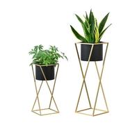 Soporte para plantas de metal - set de 2 piezas - 50 x 21 x 21 cm y 70 x 24 x 24 cm - estantería para macetas - bastidor para macetas - color dorado y negro [en.casa]