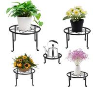 Soporte para plantas Unyqoos® de 5 piezas – Metal , resistente a la corrosión, para interior y exterior, con alturas de 17,5/15/12/8/6 cm y diámetros de 28/25,5/23/20/17,5 cm, con una capacidad de car