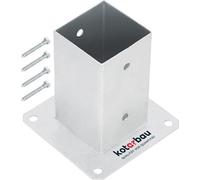 Soporte para postes Unyqoos® con rosca, para postes de madera de 80 x 80 mm, acero con recubrimiento de zinc por inmersión en caliente, placa base de 150 x 150 mm, 2 mm de grosor, con 12 orificios