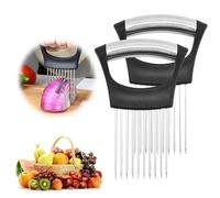 Soporte para rodajas de cebolla de acero inoxidable, rebanador de limón, cortador de verduras, herramienta auxiliar para cortar cuchillos de cocina, herramientas de cocina para el hogar para carne (2)