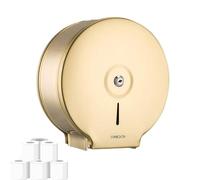 Soporte para rollo de papel higiénico comercial jumbo montado en la pared, dispensador de rollos de papel higiénico, acero inoxidable, diseño con cerradura, para hotel, hogar, dorado, altura de 10
