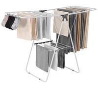 Soporte para ropa (de 2 niveles y plegable) de VEVOR, con pinzas para calcetines y 21 barras de secado, soporte de metal con altura ajustable, percha independiente y que ahorra espacio, ideal para lav