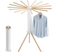 Soporte para ropa Relaxdays, plegable, con 16 barras de secado, dimensiones 121 x 112 cm, ideal para balcones y camping, percha para ropa de madera, color blanco/natural