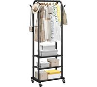 Soporte para ropa VEVOR, perchero móvil con barra para colgar y 3 estantes, capacidad de carga de hasta 45 kg, estructura robusta de acero al carbono, ideal para dormitorios, lavaderos y salones