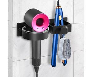 Soporte para secador de pelo y plancha – Unyqoos®, autoadhesivo, sin necesidad de taladro, de aluminio/acero inoxidable, con almohadilla de silicona, ideal para baño y salón