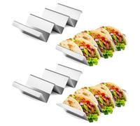 Soporte para Tacos, 4 Soportes para Tacos de Acero Inoxidable con Asas Incorporadas, Bandeja para Taco Burritos Tapas, Sujetar Tacos, Bocadillos, Perritos Calientes y Tortitas Seguro Horno y Parrilla