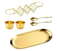 Soporte para tacos con cuchara, taza de salsa de 3 ranuras, apto para | Bandeja para servir tacos de cocina, fiesta, cena, bufé, barbacoa, picnic, camping, festival, reunión, color dorado