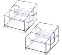 Soporte para tarjetas de visita Ibzoa® Duplex-Acryl, juego de 2 unidades – transparente, 12 x 12 x 6,2 cm, de doble capa, compartimentos de 10 x 4 x 2,6 cm, para escritorio y mostrador