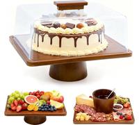 Soporte para tartas de madera con tapa, soporte rectangular para pasteles, juego 2 en 1 para exhibir postres y tabla para embutidos, ideal para queso, pasteles, frutas, bandeja para servir en la cocin
