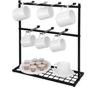 Soporte para tazas de café y organizador de cocina Unyqoos® de metal: 14 ganchos, estante, hierro resistente, 40 x 15 x 41 cm, ideal para la cocina y la zona de café