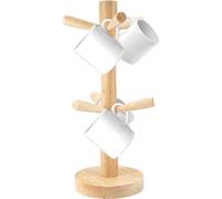 Soporte para tazas Unyqoos® hecho de madera de caucho: organizador con 6 ganchos, resistente al moho, que ahorra espacio en encimeras y mesas