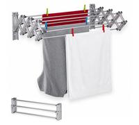 Relaxdays Tendedero de Pared, Cuerda de 8 m, Extensible, 27 x 95 x 60 cm, Colgador para Secar Ropa, Aluminio, Plateado