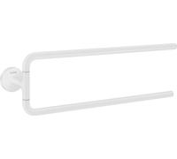 Soporte para toallas de dos brazos, marca Hansgrohe, línea Axor Universal, diseño circular, color blanco mate, código de producto 42822700