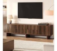 Soporte para TV, 4 cajones y 2 puertas de armario, diseño ondulado, mueble de TV, armarios bajos, armario de salón, mueble de televisión, adecuado para televisores de hasta 75 pulgadas, nogal oscuro