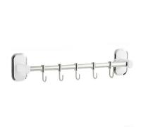Soporte para utensilios de cocina de acero inoxidable montado en la pared con ganchos, sin taladro, barra de almacenamiento para colgar, acabado de nogal, 40 cm de diámetro