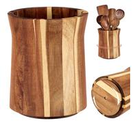 Soporte para utensilios de cocina, giratorio 360°, de madera, para guardar utensilios de cocina con almohadilla antideslizante, organizador redondo para utensilios de cocina, recipiente para cubiertos