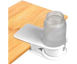 Soporte para vasos tipo clip para escritorio – Blanco, ajustable, plástico y metal, diámetro de 8,6 cm (3,39 pulgadas), 20x10x5,5 cm, para mesas de hasta 5,5 cm de grosor, 220 g, con orificio para cab