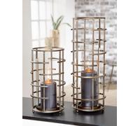 Soporte para velas, cilíndrico, modelo "Loft", metal, color plateado, paquete de 2 unidades, altura 46,5 cm, diámetro 18 cm. Código: 74144. EAN: 4063387741443