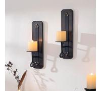 Soporte para velas de pared, set de 2 unidades, color , madera y metal, 37x13 cm, para velas/vasos de diámetro hasta 10 cm, con sistema de sujeción tipo llave, incluye 2 clavos, decoración de pared vi