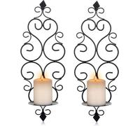 Soporte para velas de pared y para velas tipo columna, marca Unyqoos®, fabricado en hierro, juego de 2 unidades, 19,1 x 19,1 cm. Adecuado para velas de diámetro de 4,3 a 6,4 cm. Ideal para salones y d