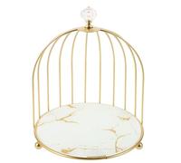 Soporte Pastel Jaula Pájaros Metal Blanco Dorado para Bodas Elegantes | Exhibición de Mesa, Cupcakes y Panecillos, Patrón Blanco Intrincado, Centro Decorativo Moderno