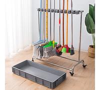 Soporte resistente para escobas y fregonas para escuelas, hoteles, fábricas, carrito de herramientas de limpieza de pie para jardín, garaje