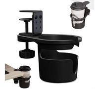 Soporte universal giratorio para vasos con abrazadera, ideal para escritorios y mesas. Abrazadera ajustable y antideslizante, fabricado en plástico, desmontable, a prueba de derrames, apto para vasos,