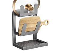 Soporte vertical para tapas de almacenamiento para el hogar, para ollas y sartenes, con bandeja de drenaje, estante de almacenamiento antideslizante, para armarios de cocina, comedores, despensa, plan