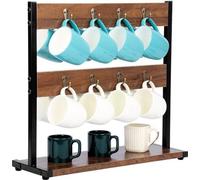 Soporte vintage de madera Unyqoos® con 16 ganchos, 43x15x40 cm, de pie y con estructura de metal, ideal para cocina y cafetería