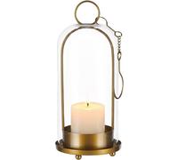 Soportecandelabro de hierro forjado para pared, con cúpula de cristal en forma de reloj, de 242 mm de altura, farol metálico y soporte para velas tipo columna