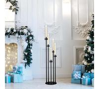 Soportecandelabro de pie, con 5 brazos, candelabro de 108 cm de altura, ideal como decoración de mesa, juego de soportes para velas de metal con pantalla de lámpara de acrílico, para bodas, fiestas y 